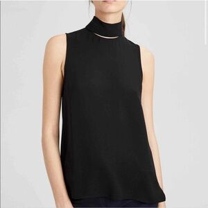 Theory Black 100% Silk Top w split velvet collar